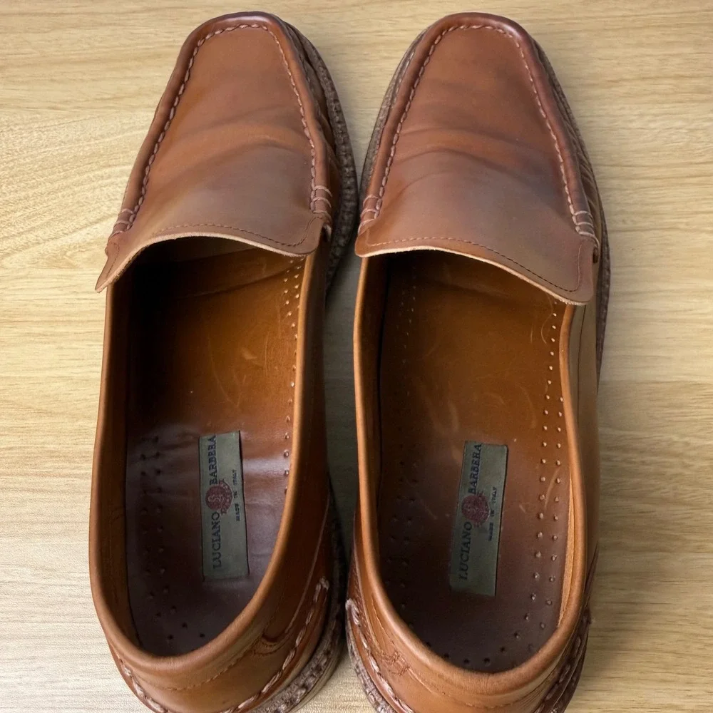 Luciano‎ Barbera Leather Slip On Loafers Mens 10.5 Tan Italian Luxury Designer